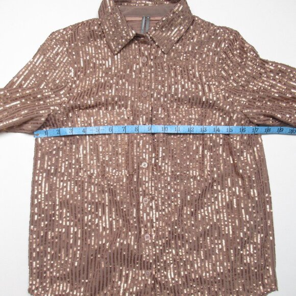 NWOT Anthropologie The Remie Sequin Buttondown Brown XS - Picture 5 of 6